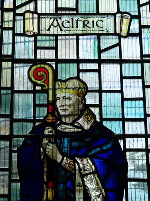 Stained glass representation of Ælfric the Homilist