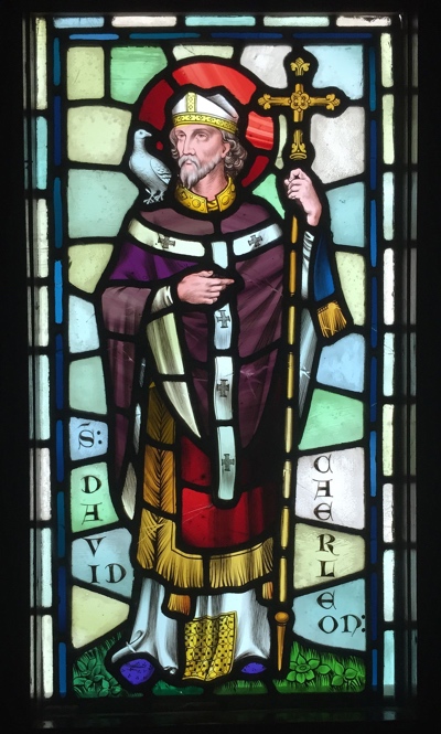 Stained glass representation of David, patron Saint of Wales