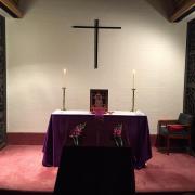 The altar prepared for the service