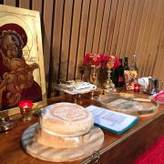 Table of Preparation containing the Holy Gifts.