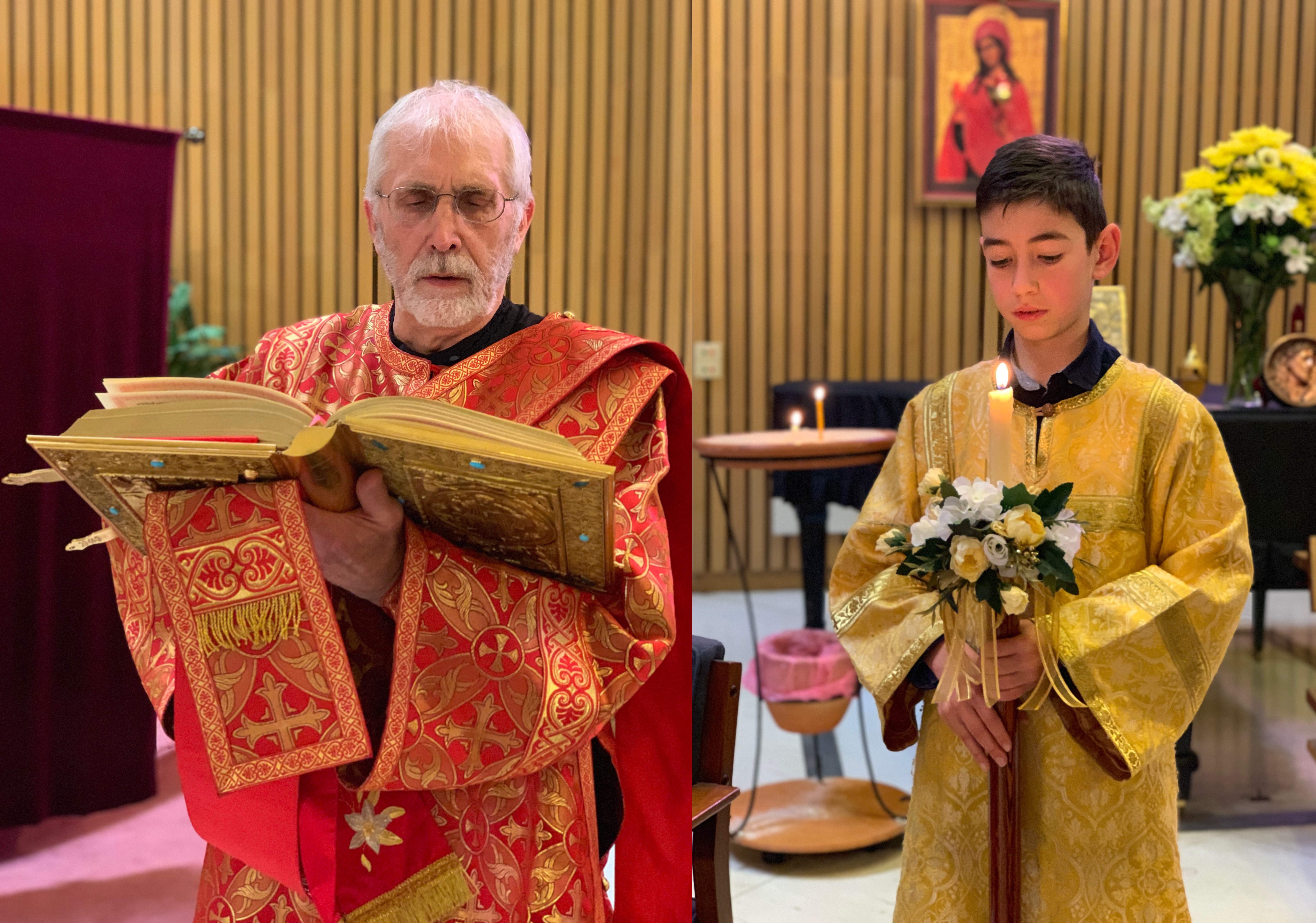 Deacon Nicholas and an altar boy serve during Divine LIturgy