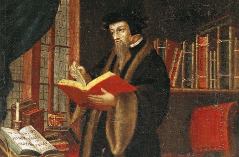 Artist’s depiction of John Calvin in his study.
